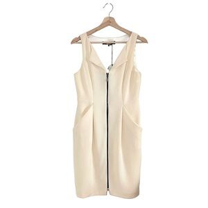 NWT Anthropologie Eva Franco Wool Crepe Zip Front Sheath Dress Cream 4 / Small